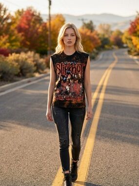Bleach Slipknot Wait And Bleed Cut Off Sleeve T-Shirt Paint Splattered Tie Dye S